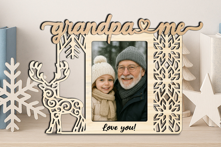 Christmas Winter Grandpa and Me SVG Photo Frame Laser Deer