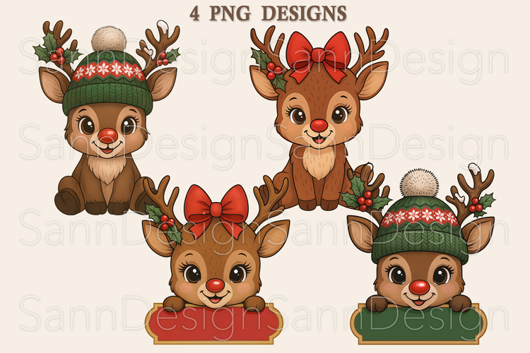 Cute Christmas Reindeer Clipart Set, Christmas Png