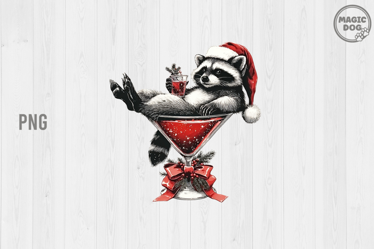 Christmas Santa Raccoon Cocktail|Festive Holiday Drink PNG