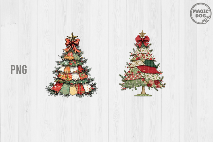 Watercolor Patchwork Christmas Tree PNG|Patchwork Holiday