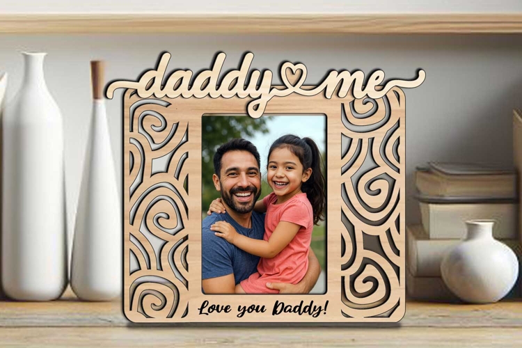 Daddy and Me SVG Swirls Abstract Design Photo Frame Laser example image 1