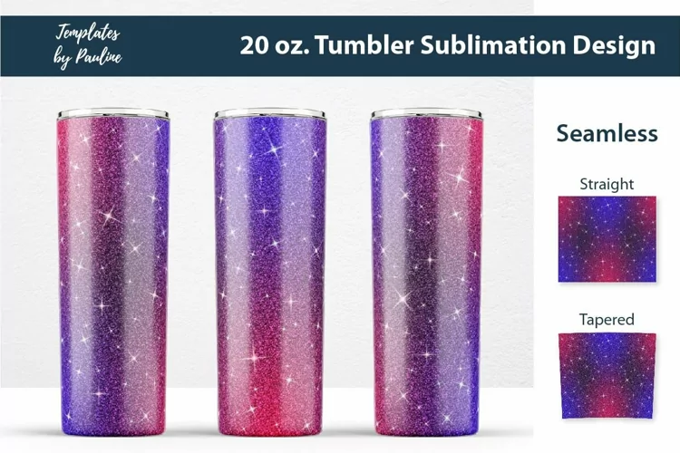 Blue Pink Glitter Seamless Sublimation Wrap, 20 oz Tumbler