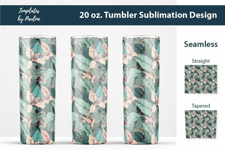 Seamless Tropical Flowers and Leaves Skinny Tumbler Wrap