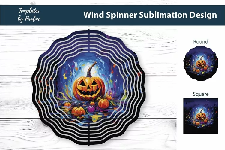 Bright Spooky Pumpkin Wind Spinner Design for Sublimation