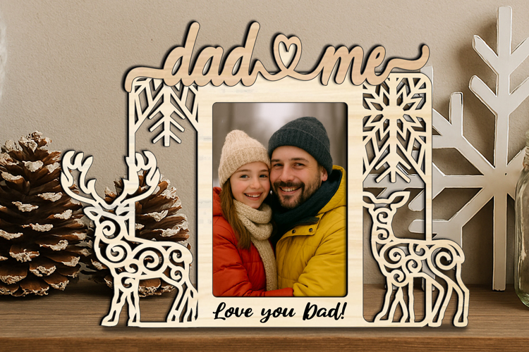 Deer Couple Christmas Dad and Me Photo Frame SVG Laser Gift