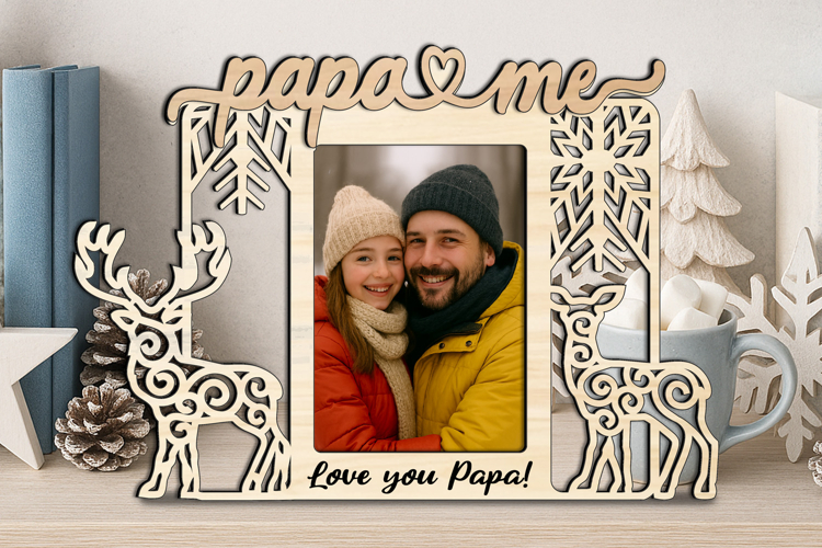 Deer Couple Christmas SVG Papa and Me Photo Frame Gift Laser