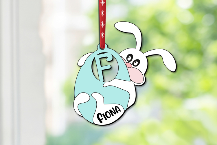 Easter Bunny Letter F SVG Name Basket Tag Ornament Laser