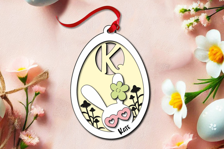 Easter Gift Letter K Bunny Egg Basket Tag Ornament SVG Laser
