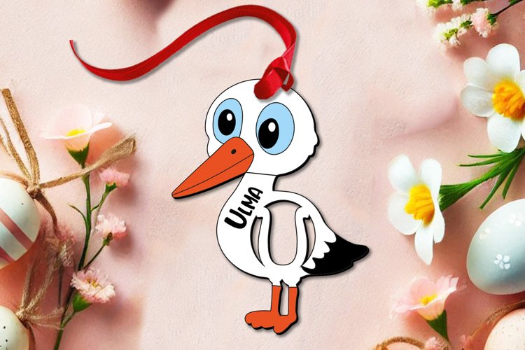 Easter Stork SVG Letter U Basket Name Tag Ornament Holiday