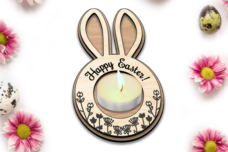 Easter Tea Candle Rabbit Holder Present SVG Laser Bunny Ears example image 1