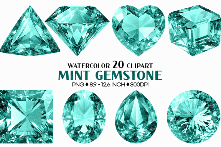 Mint Gemstone | Watercolor ClipArt PNG Jewel Crystal Cryst