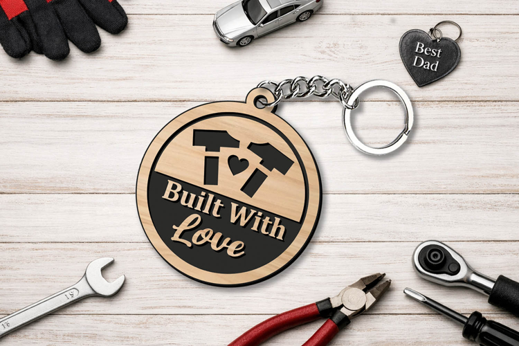 Fathers Day SVG Laser Keychain Gift Built with Love Hammer