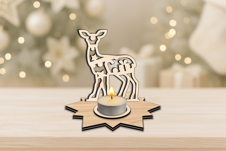 Fawn Holiday Candle Holder SVG Christmas Star Present Gift