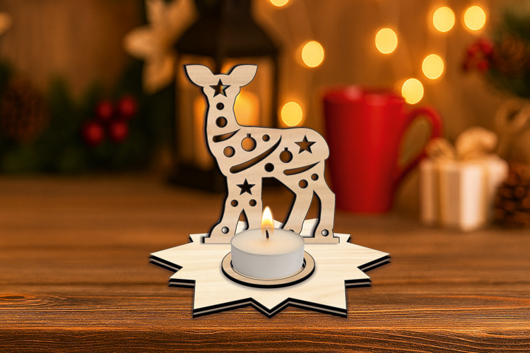 Fawn Holiday Pattern Candle Holder SVG Christmas Present