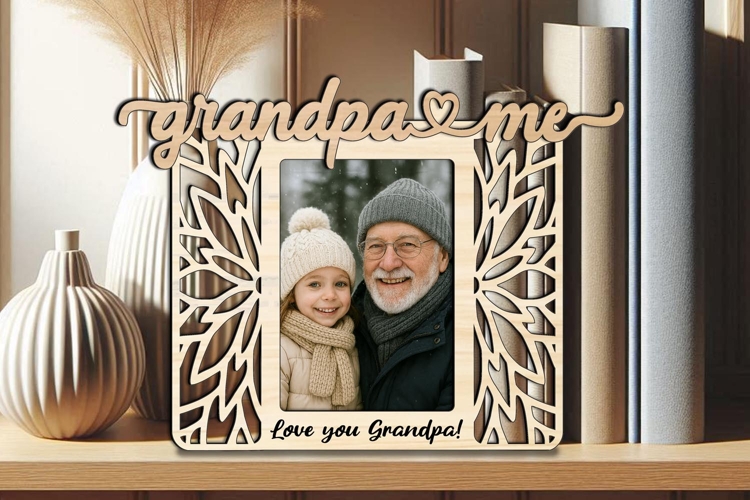 Flowers SVG Grandpa & Me Home Photo Frame Laser Holiday Gift