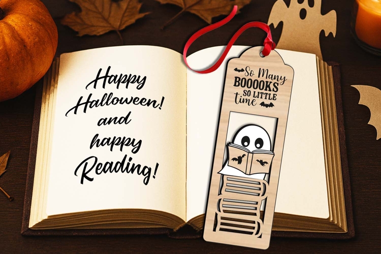 Ghost Reading Book Halloween Bookmark Present SVG Laser File