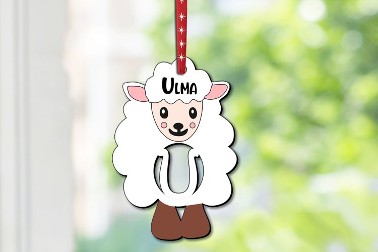 Gift Basket Name Tag Letter U Easter Lamb Sheep Ornament SVG