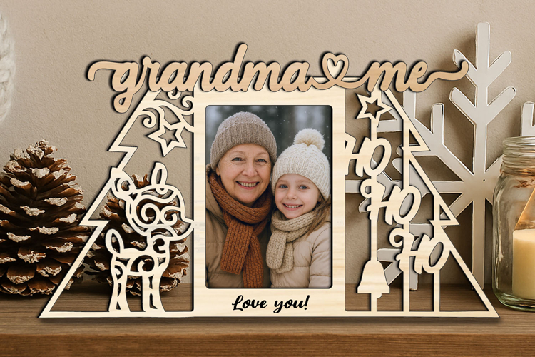 Grandma and Me SVG Ho-Ho-Ho Deer Christmas Photo Frame Laser