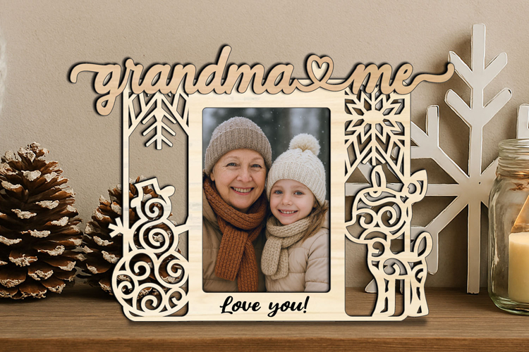 Grandma and Me SVG Snowman Deer Christmas Photo Frame Laser