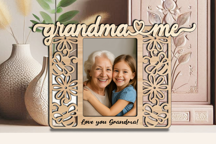 Grandma Me Grandkids Bee Flower SVG Photo Frame Laser Gift