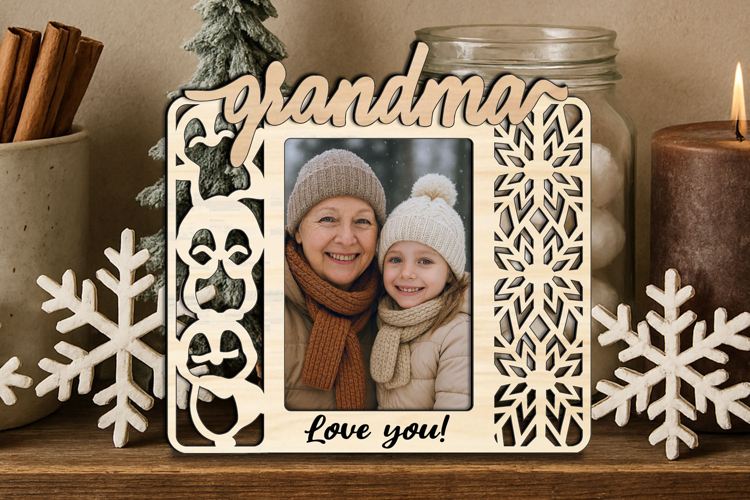 Grandma & Me SVG Christmas Penguin Winter Photo Frame Laser