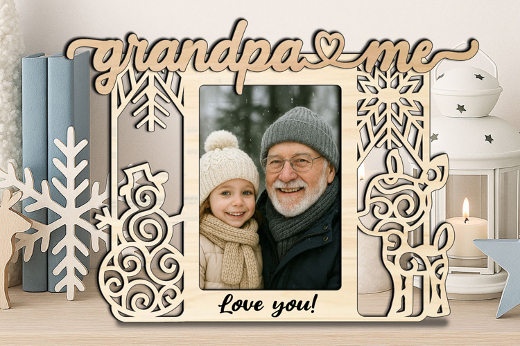 Grandpa and Me Snowman Deer Christmas Tree SVG Photo Frame