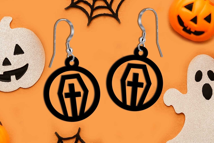 Halloween Coffin Tombstone Cross Earrings SVG Laser Present