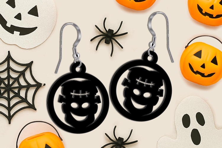 Halloween Earrings SVG Zombie Head Frankenstein Laser Gift