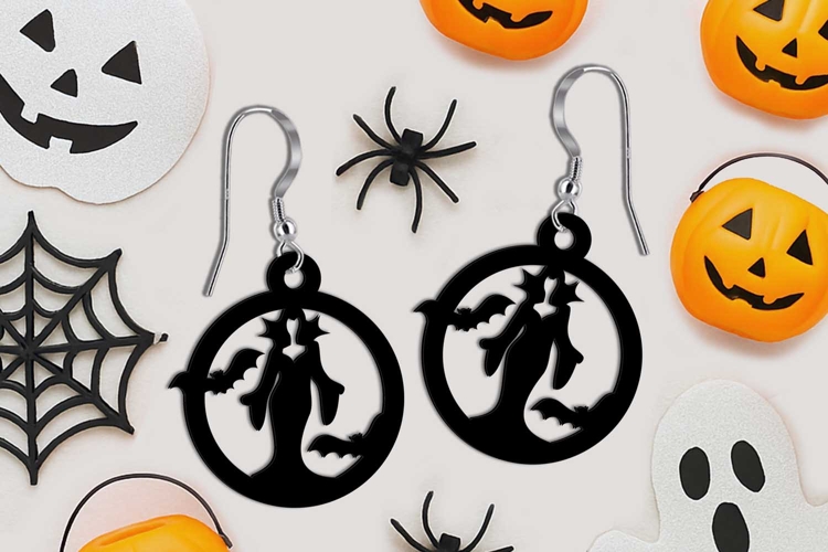 Halloween Vampiress Bat Earring SVG Laser Scary Gift Vampire