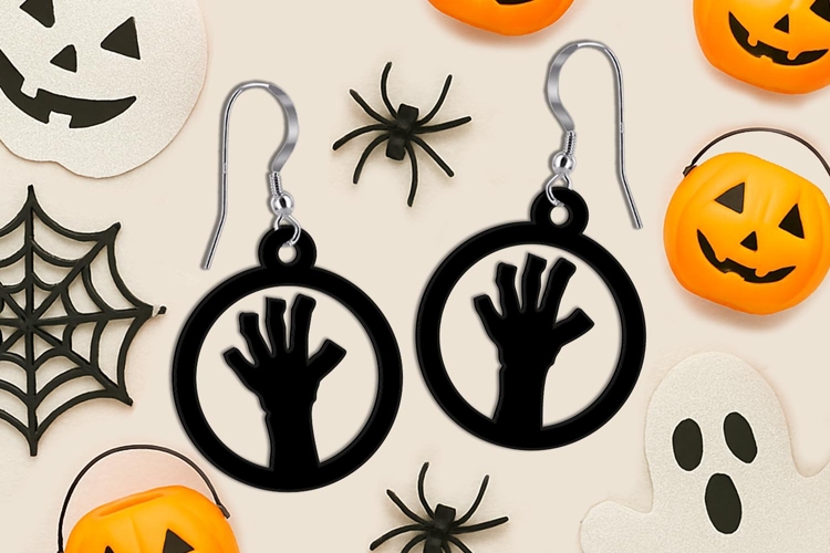 Halloween Zombie Hand Earrings SVG Witch Laser Scary Gift