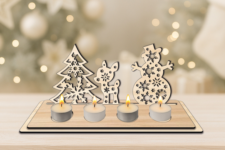 Happy Holiday Christmas Candles Holder SVG Laser Deer Pine