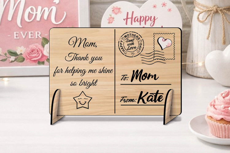 Happy Star Mom Mothers Day SVG Post Card Present Laser Gift