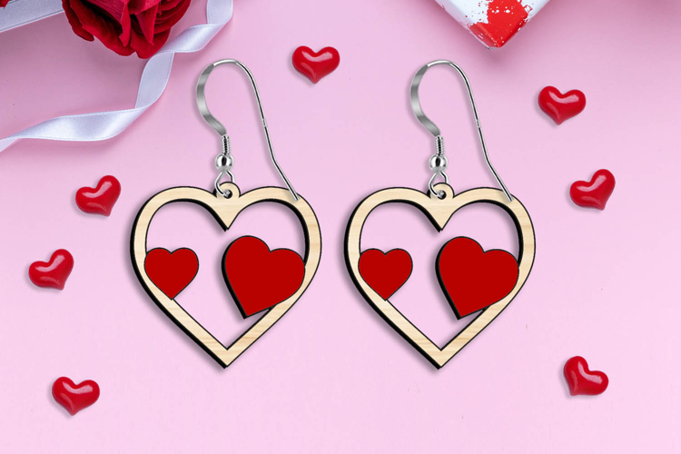 Hearts in Heart Valentine Earrings Romantic SVG Laser Gift