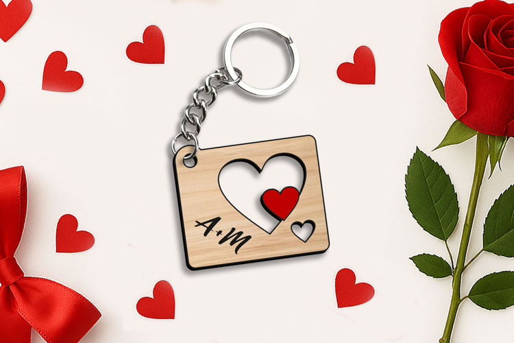 Hearts SVG Key Chain Valentines Day Gift Romantic Love Laser