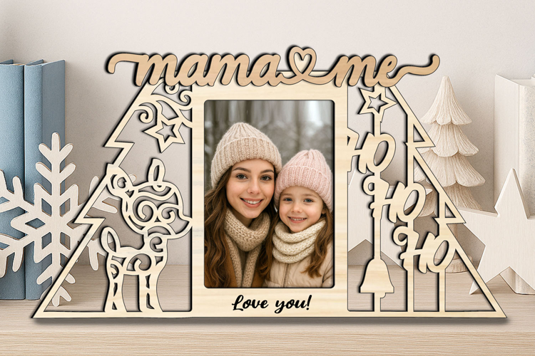 Ho-Ho-Ho Deer Christmas Mama & Me SVG Photo Frame Laser Pic