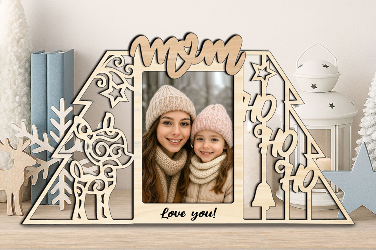 Ho Ho Ho Deer Christmas Mom SVG Photo Frame Laser Present