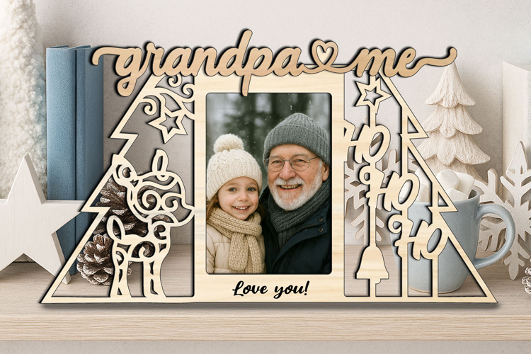 Ho-Ho-Ho Deer Grandpa and Me SVG Christmas Gift Photo Frame