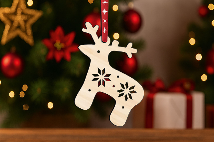 Holiday Deer Christmas Ornament SVG Laser Gift Present