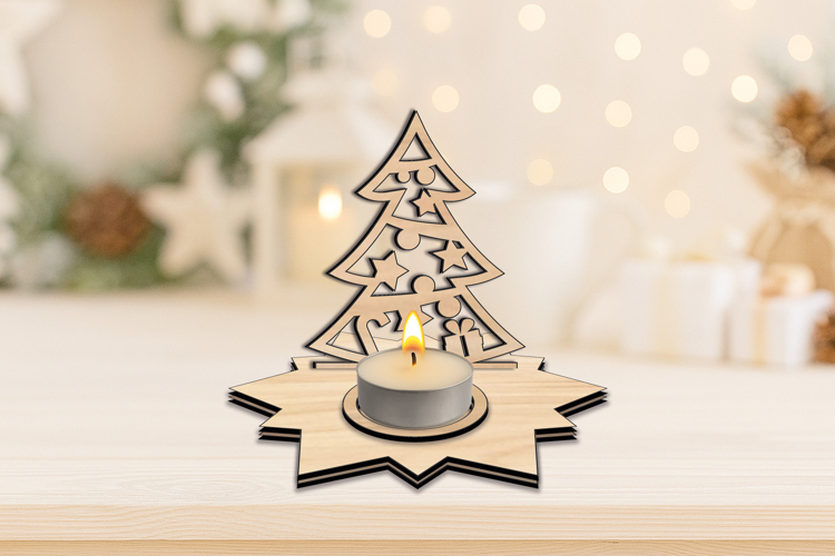Holiday Joyful Christmas Candle Holder SVG Star Tree Design