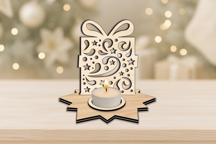 Holiday Present Christmas Pattern SVG Laser Candle Holder