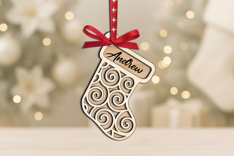 Holiday Sock Christmas SVG Laser Ornament Winter Swirls Gift