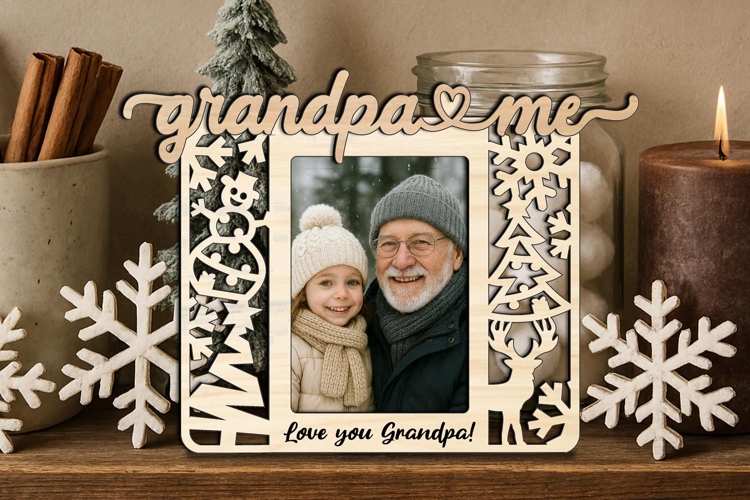 Holiday SVG Grandpa & Me Winter Photo Frame Laser Christmas