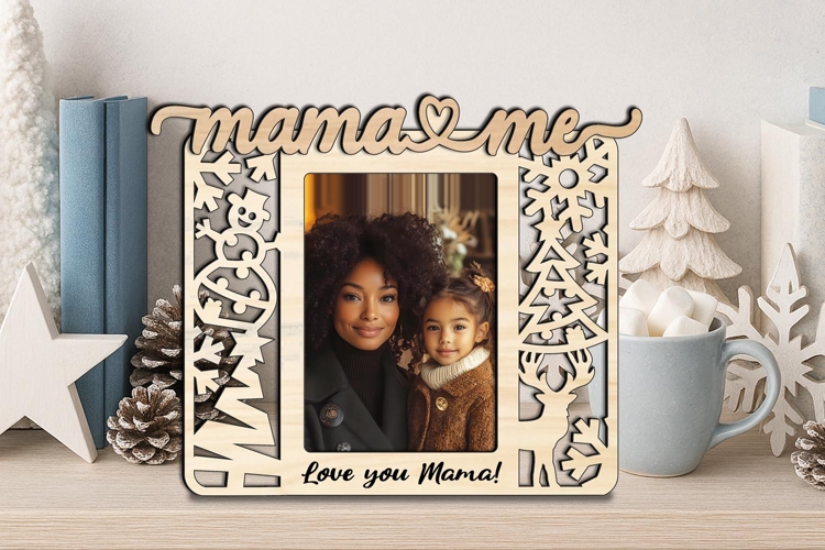Holiday Winter Mama Me SVG Photo Frame Gift Laser Christmas