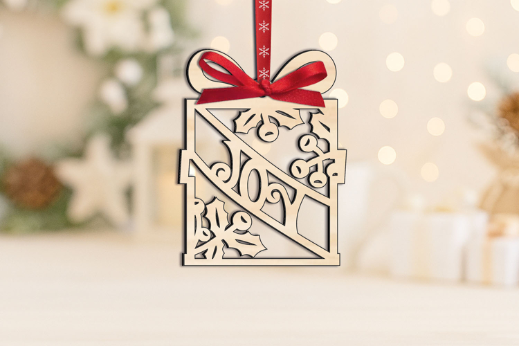 Joy SVG Christmas Gift OrnamentLaser Luck Holiday Present