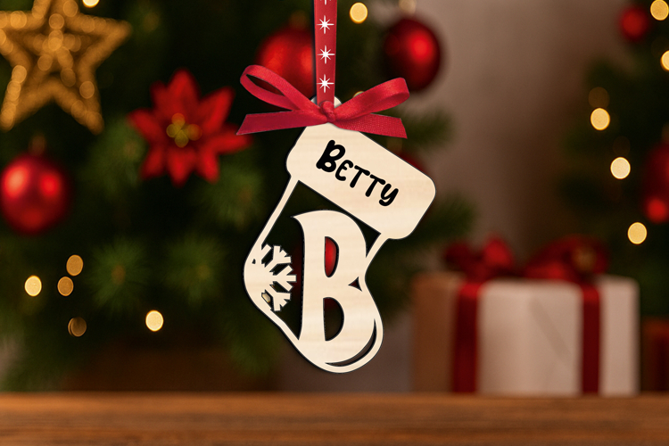 Laser Letter B SVG Christmas Sock Ornament Monogram Alphabet