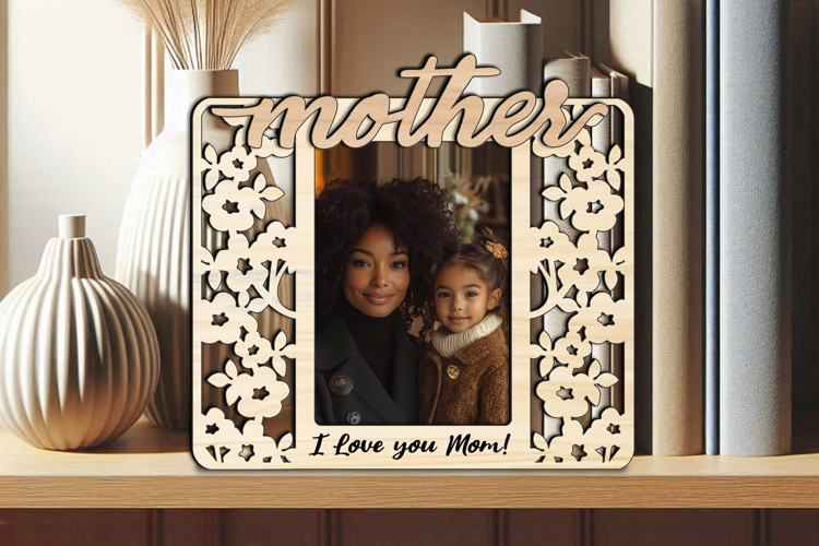 Laser Mother SVG Daughter Photo Frame Cherry Blossom Gift example image 1