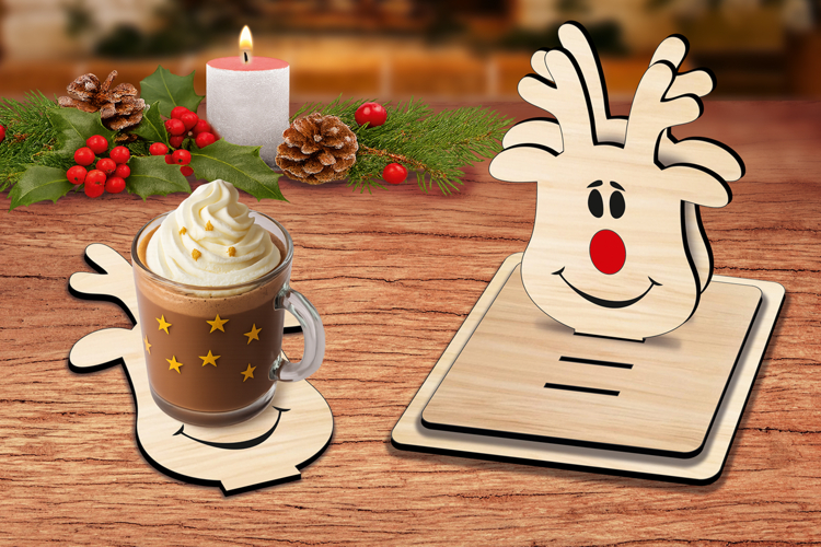 Laser SVG Christmas Deer Coasters Holiday Present Decoration