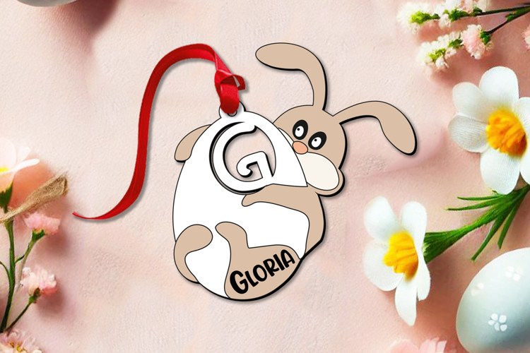 Laser SVG Letter G Bunny Easter Basket Name Tag Ornament