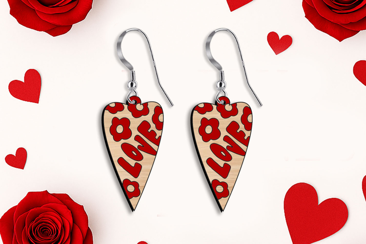 Laser SVG Love Sharp Heart Valentine Earrings Romantic Gift