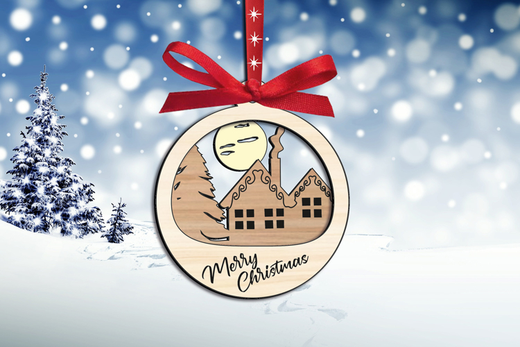 Laser SVG Merry Christmas Holiday Cottage Winter Scene Gift